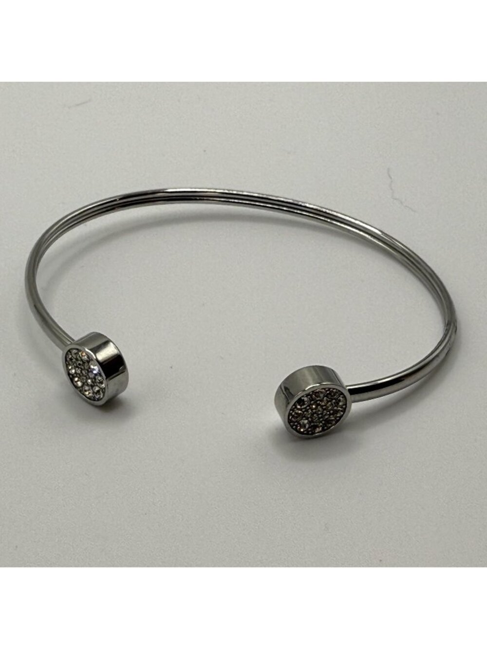 Vintage FOSSIL Stainless Steel Open Cuff Bracelet w/ Crystals Rhinestone, Narrow